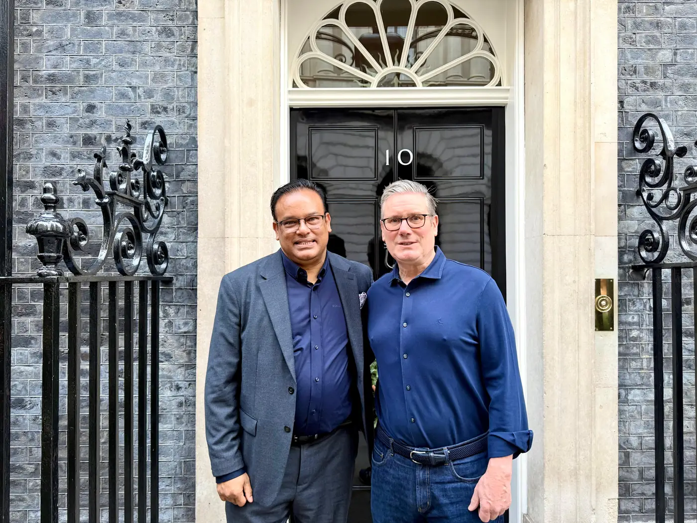 Sabbir Karim outside the door of 10 Downing Street